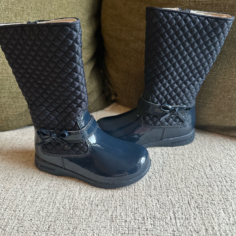 Pediped Flex  Zipper Boot Navy Bow  Patent Leather Size 25 /Toddler Size 8.5